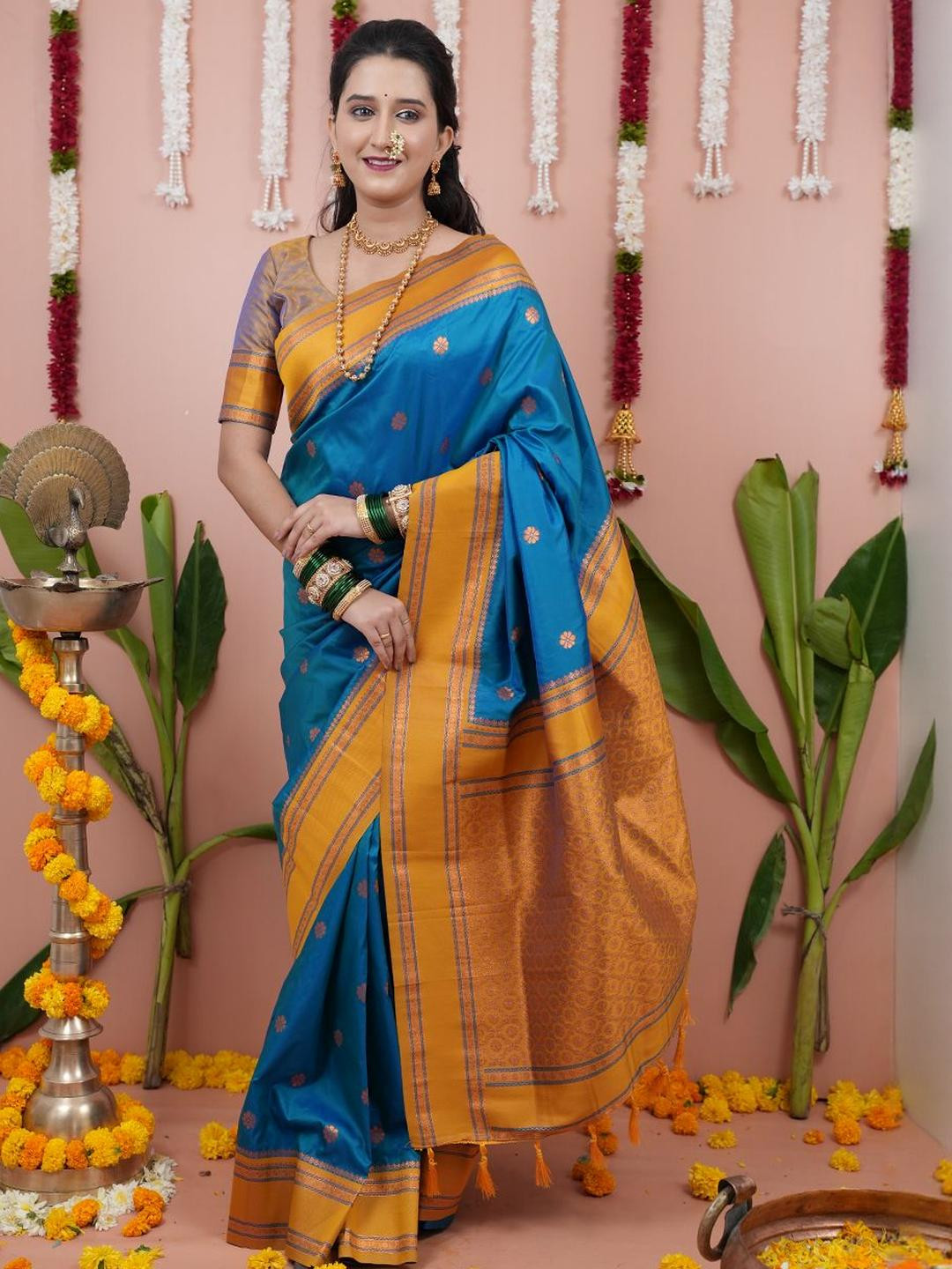 all about you Ethnic Motifs Zari Silk Blend Narayan Peth Saree