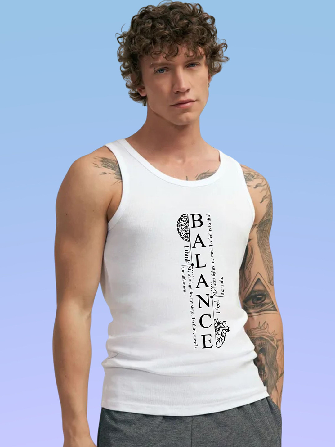 Uniplanet store Printed Scoop Neck Gym Vest UVM-BALANCE-WHT-S