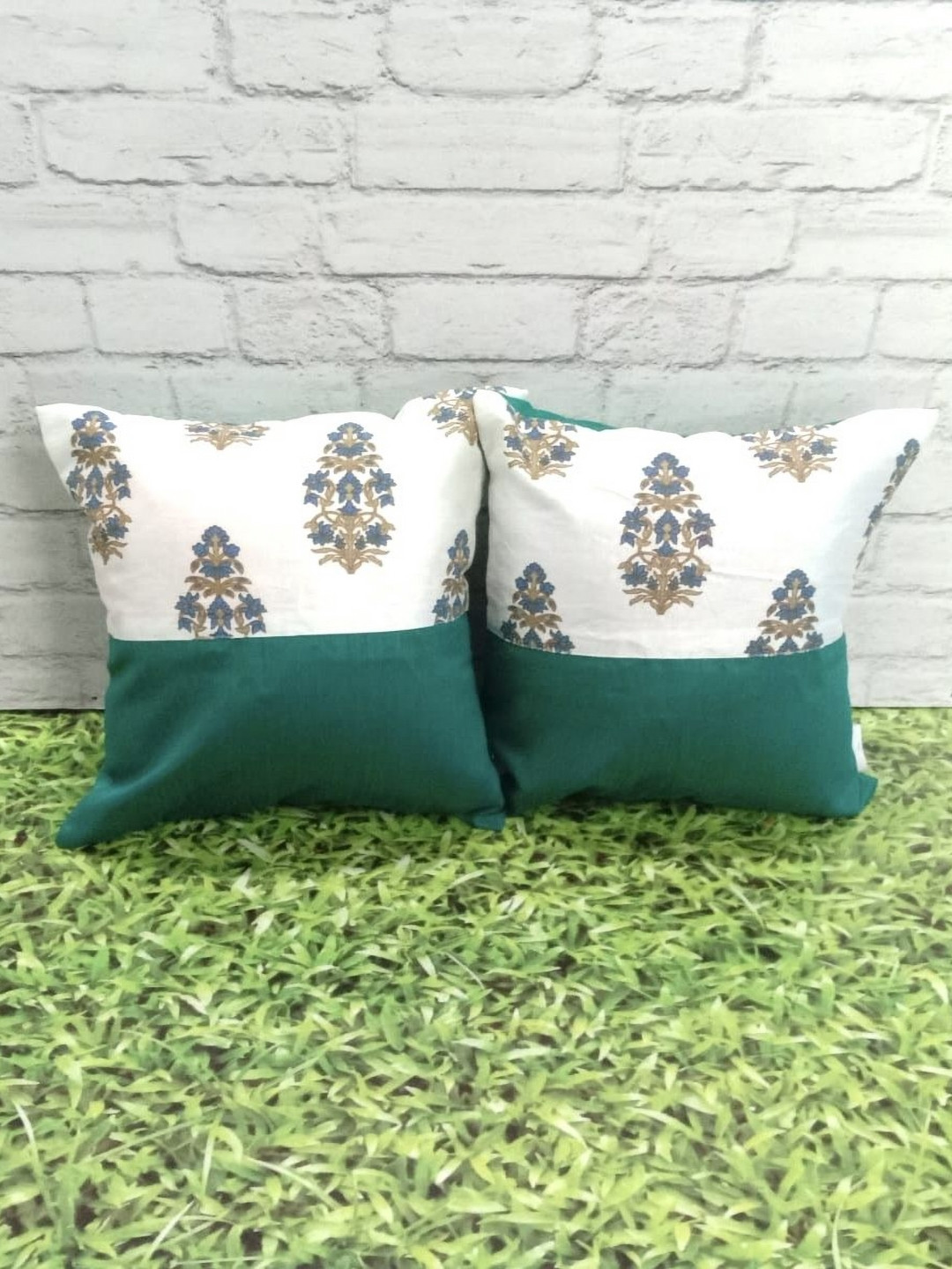 Pink Parrot White & Grey 2 Pieces Ethnic Motifs Jacquard Silk Square Cushion Covers