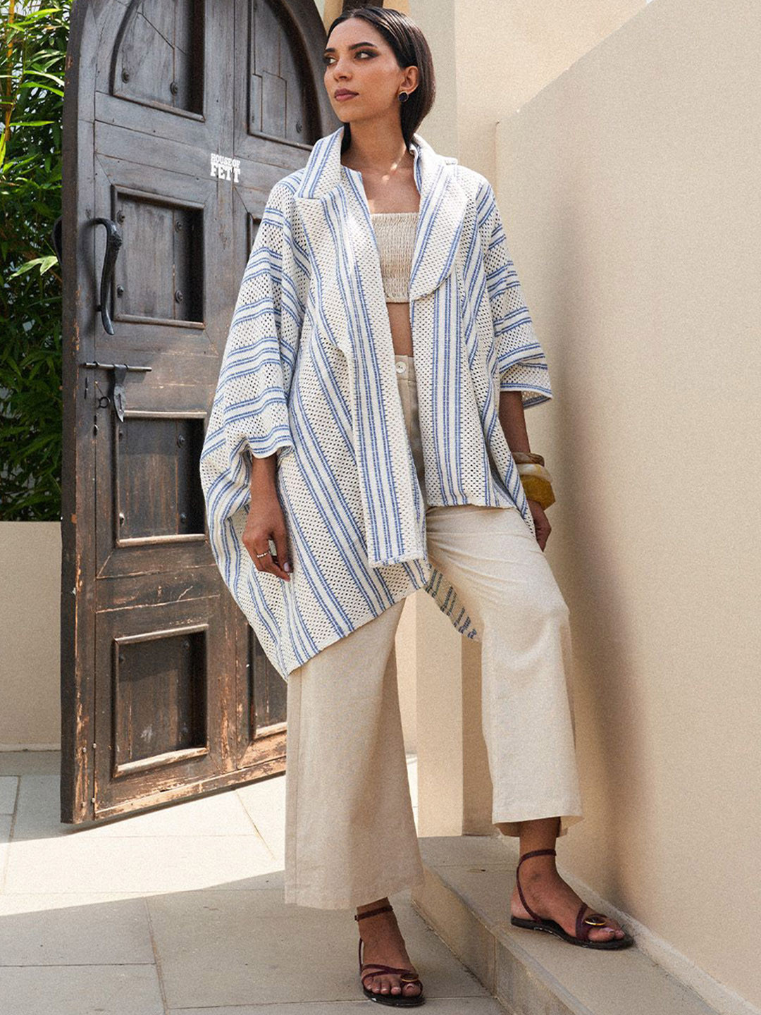 HOUSE OF FETT Stripe Top & Trousers With Jacket Crochet Co-Ords