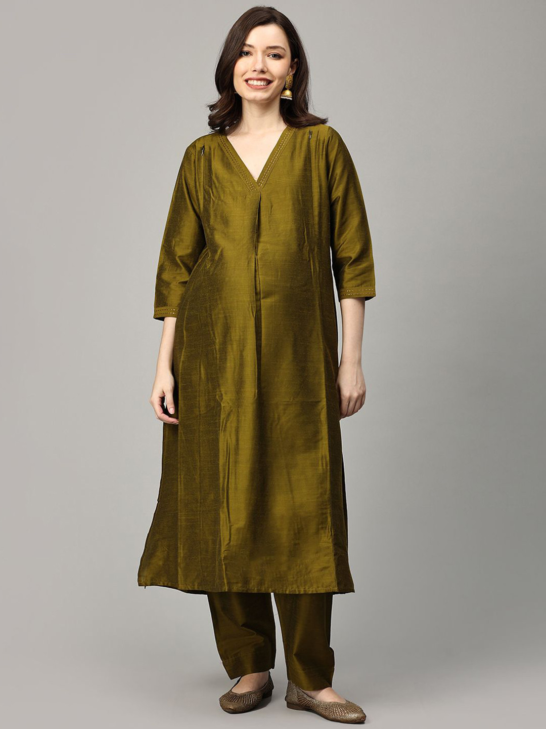 The Mom Store Women Solid A-Line Kurta with Trousers