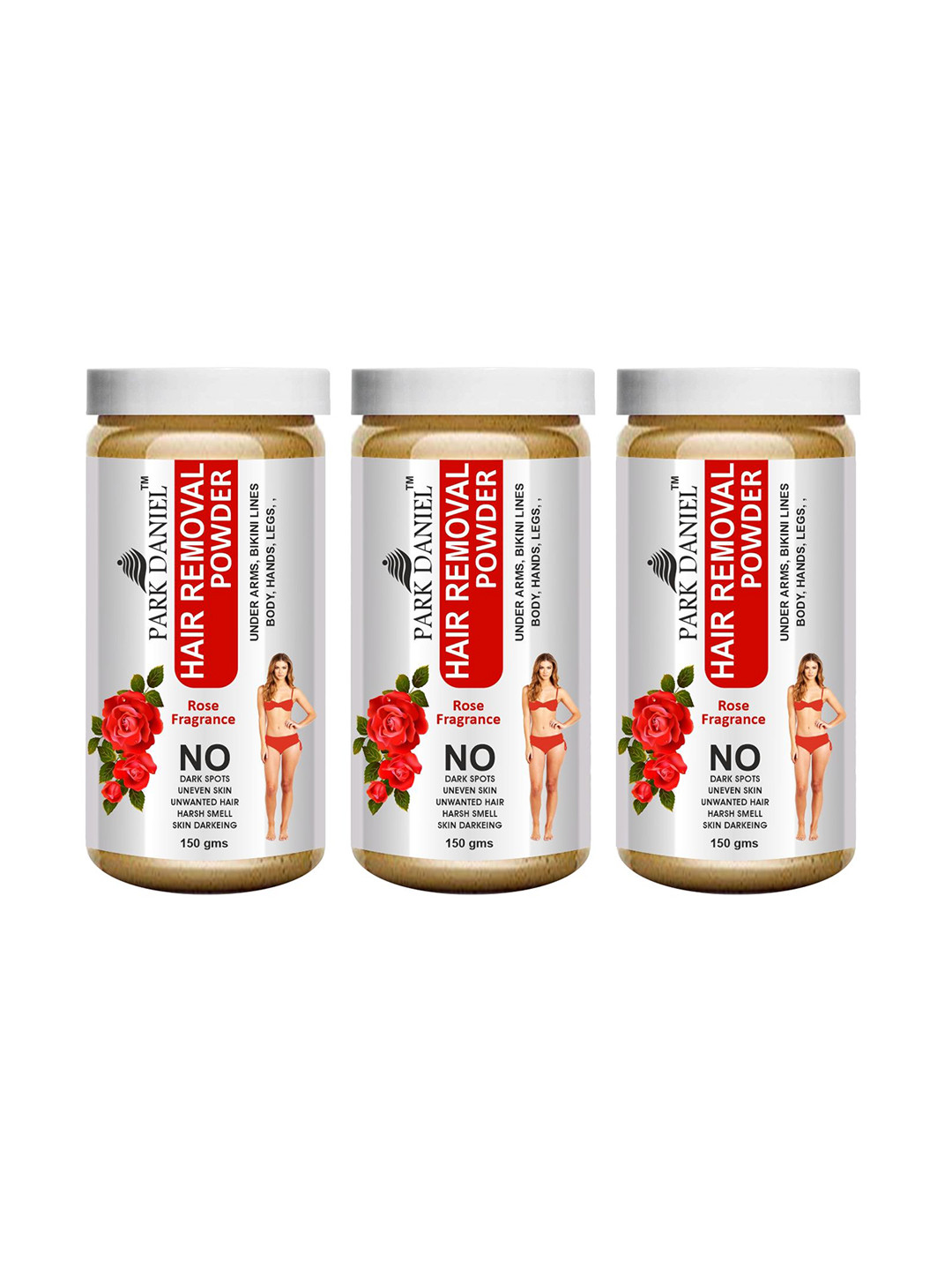 Park Daniel Set Of 3 Hair Removal Powder With Rose For Legs & Underarms - 150 g Each