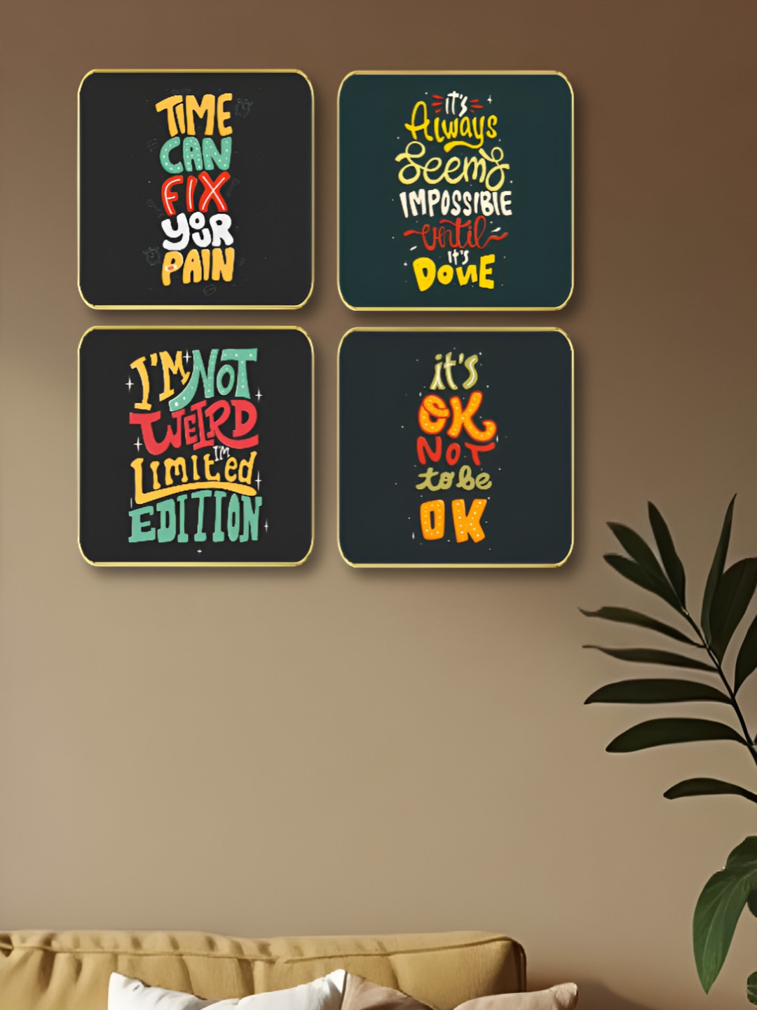 Livin'luxe Black & Yellow 4 Pieces Motivational Colorful Quote Wall Arts