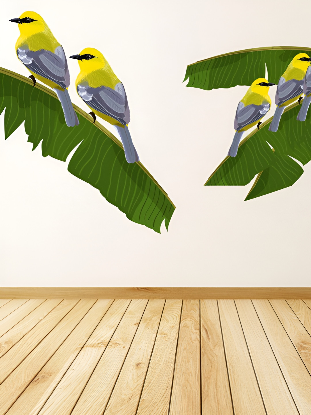 LANSTICK Green Leaf With Birds Self-Adhesive Wall Sticker
