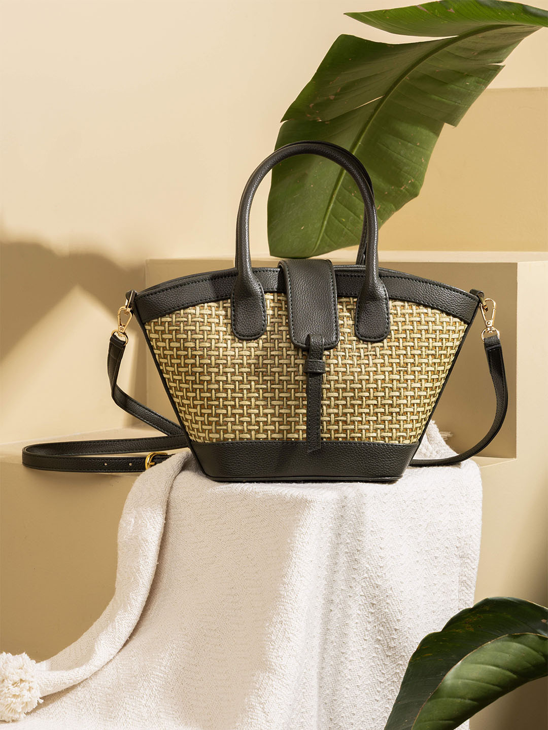 Suave Bags Women Textured Bamboo Cane & Vegan Leather Handheld Bag