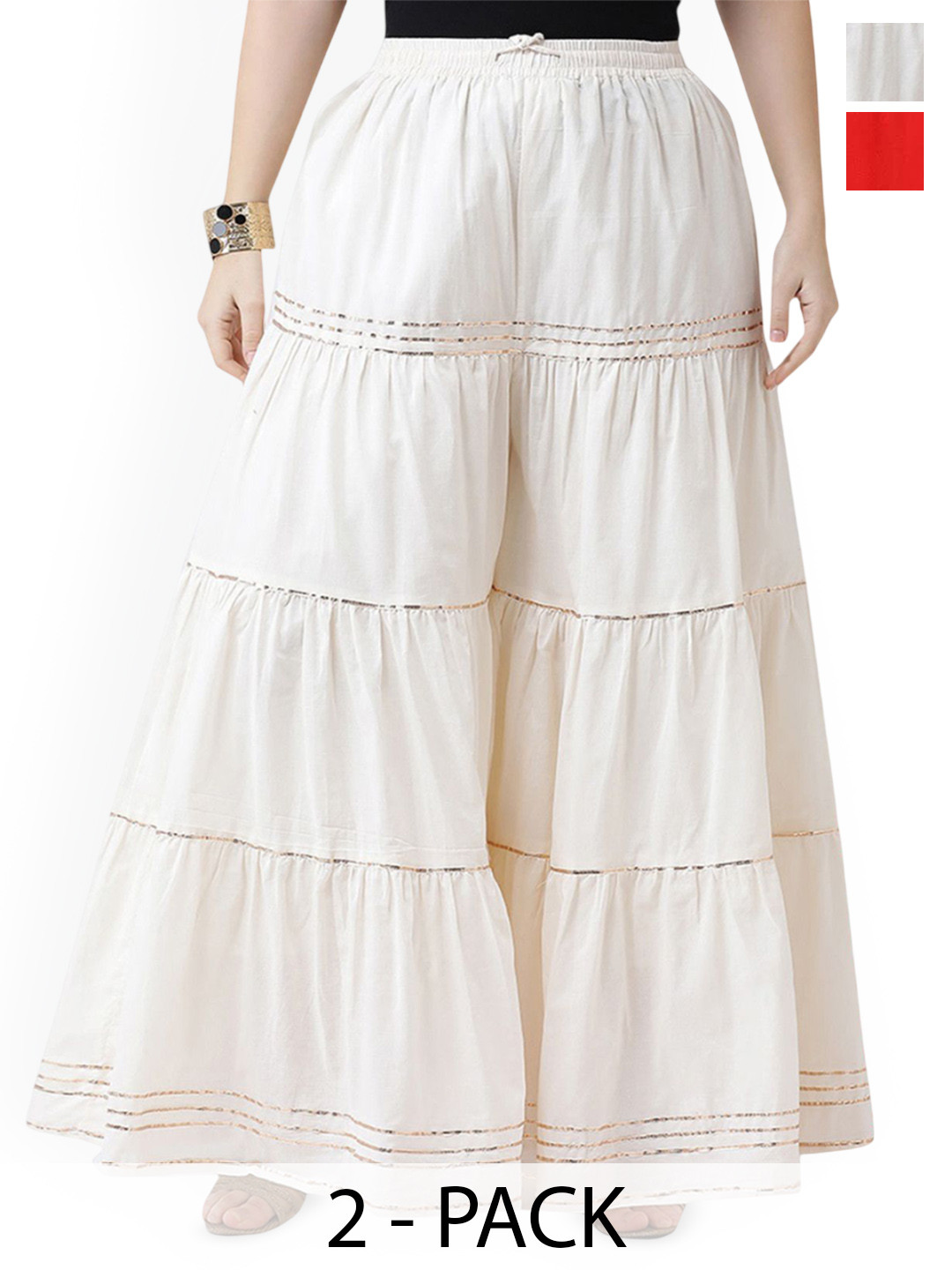 SRISARAS Women Pack of 2 Cotton Flared Gharara