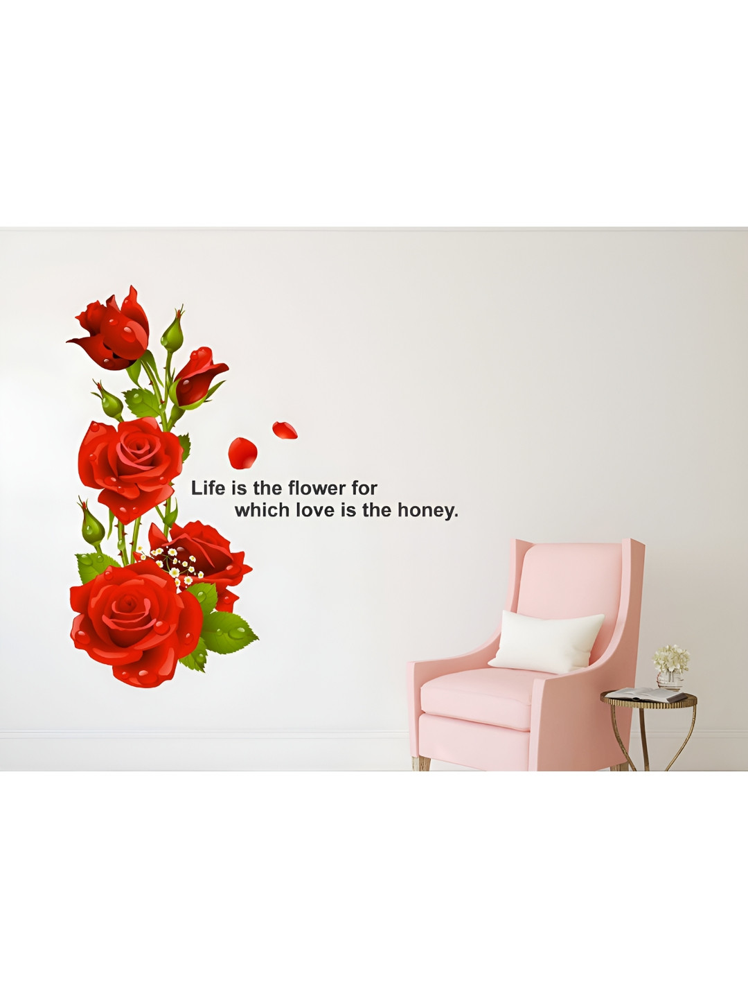 LANSTICK Red Flower With Quotes Self-Adhesive Wall Sticker