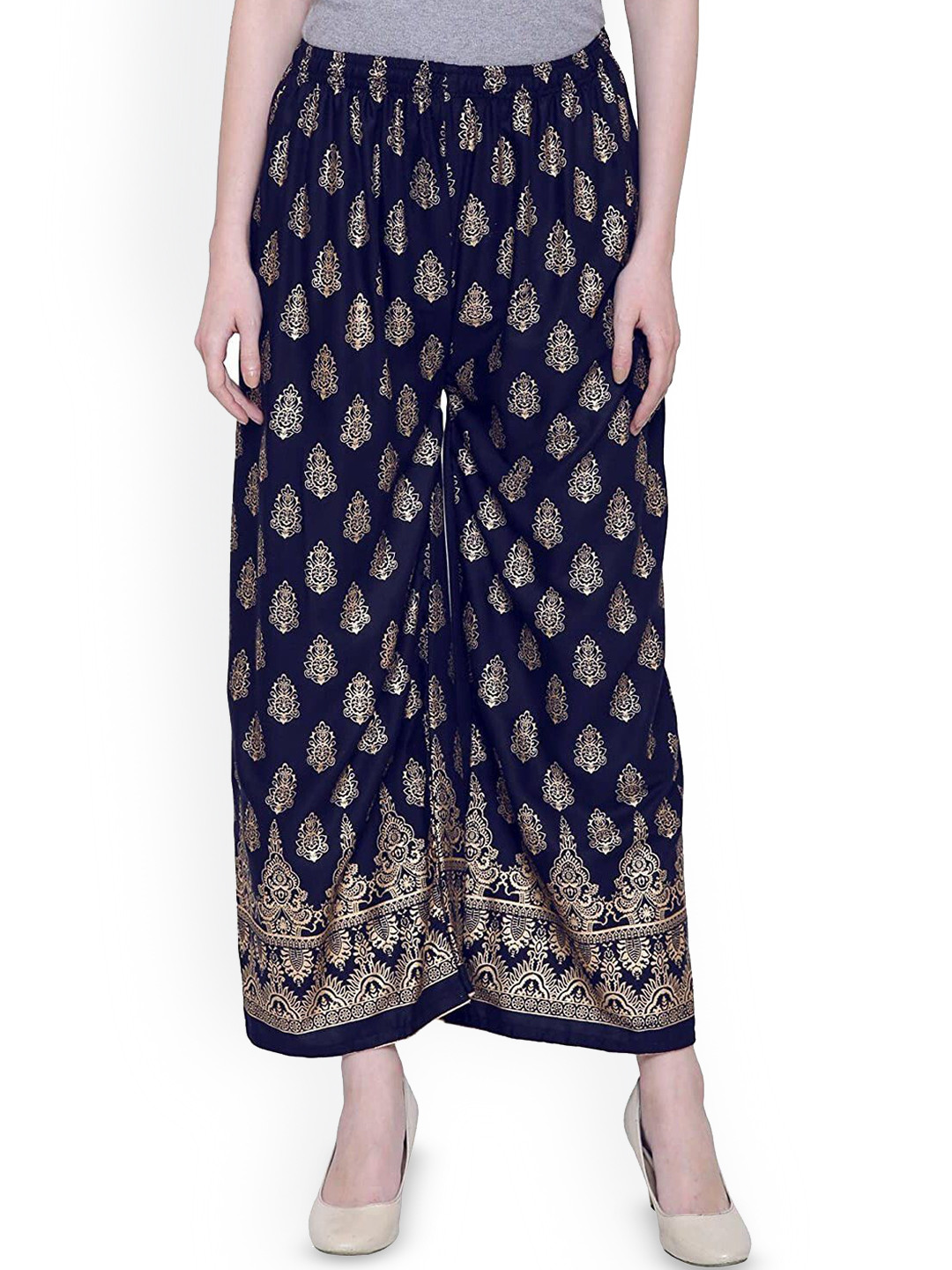 SRISARAS Women Ethnic Motifs Print Wide Leg Cotton Palazzo