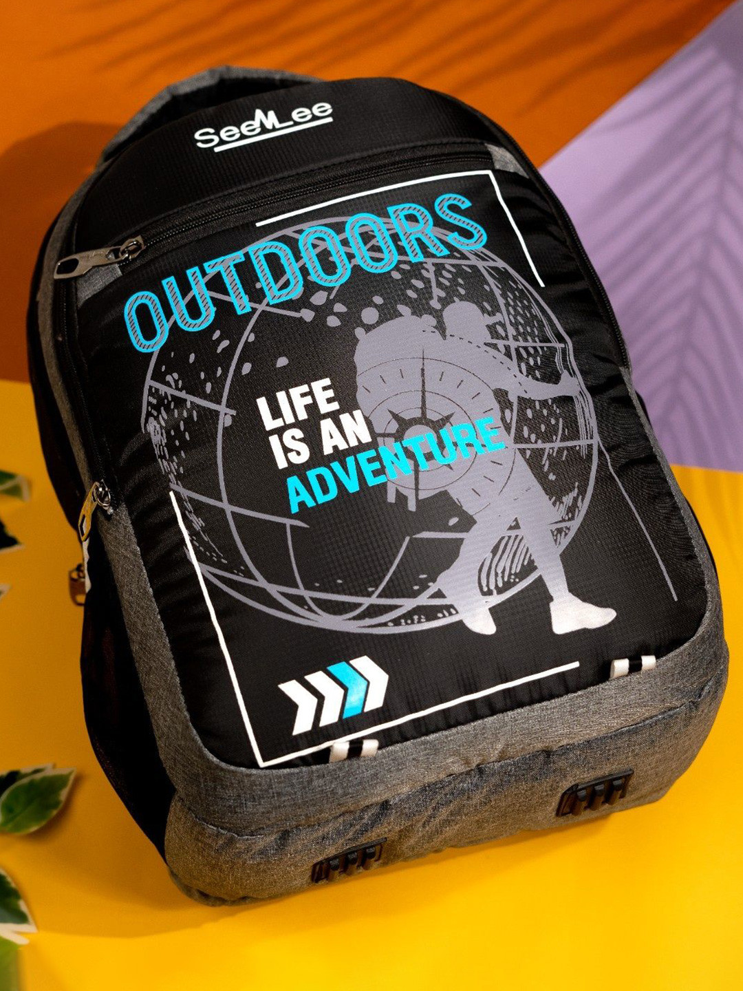 Seenlee Men Typography UrbanWave Lightweight Performance Backpack with Compression Straps