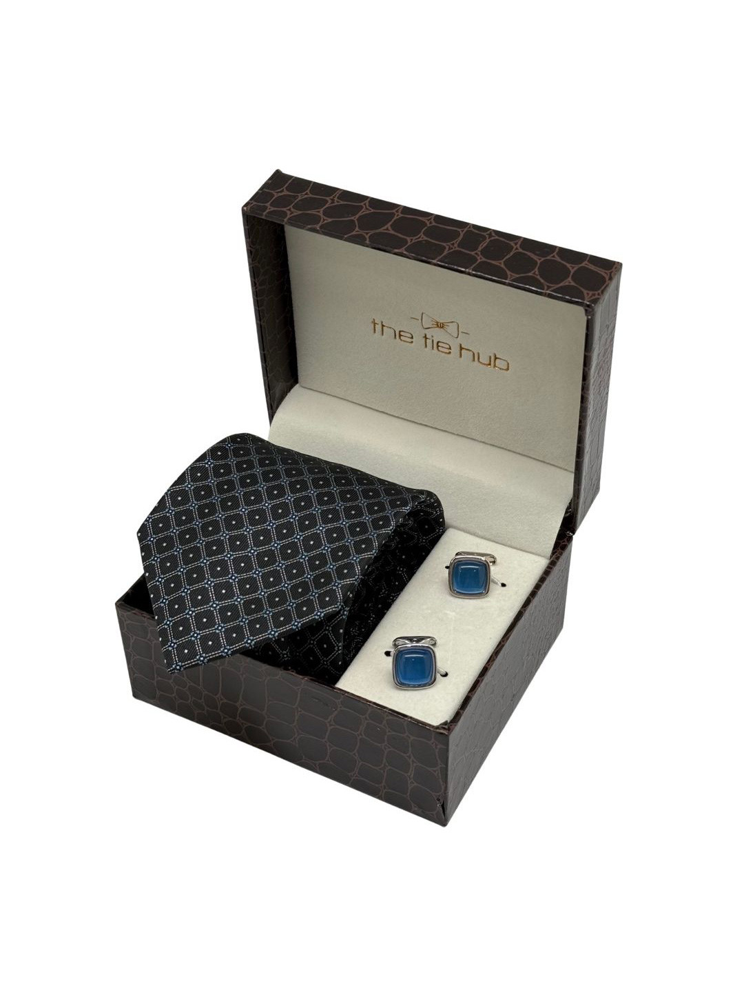 The Tie Hub Men Pack Of 2 Geometric Necktie With Cufflinks Accessory Gift Set