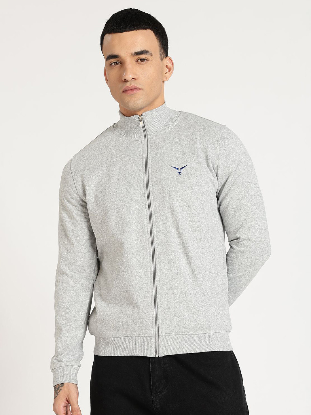 LEON Men High Neck  Full Sleeves Front-Open Full Zip Sweatshirt