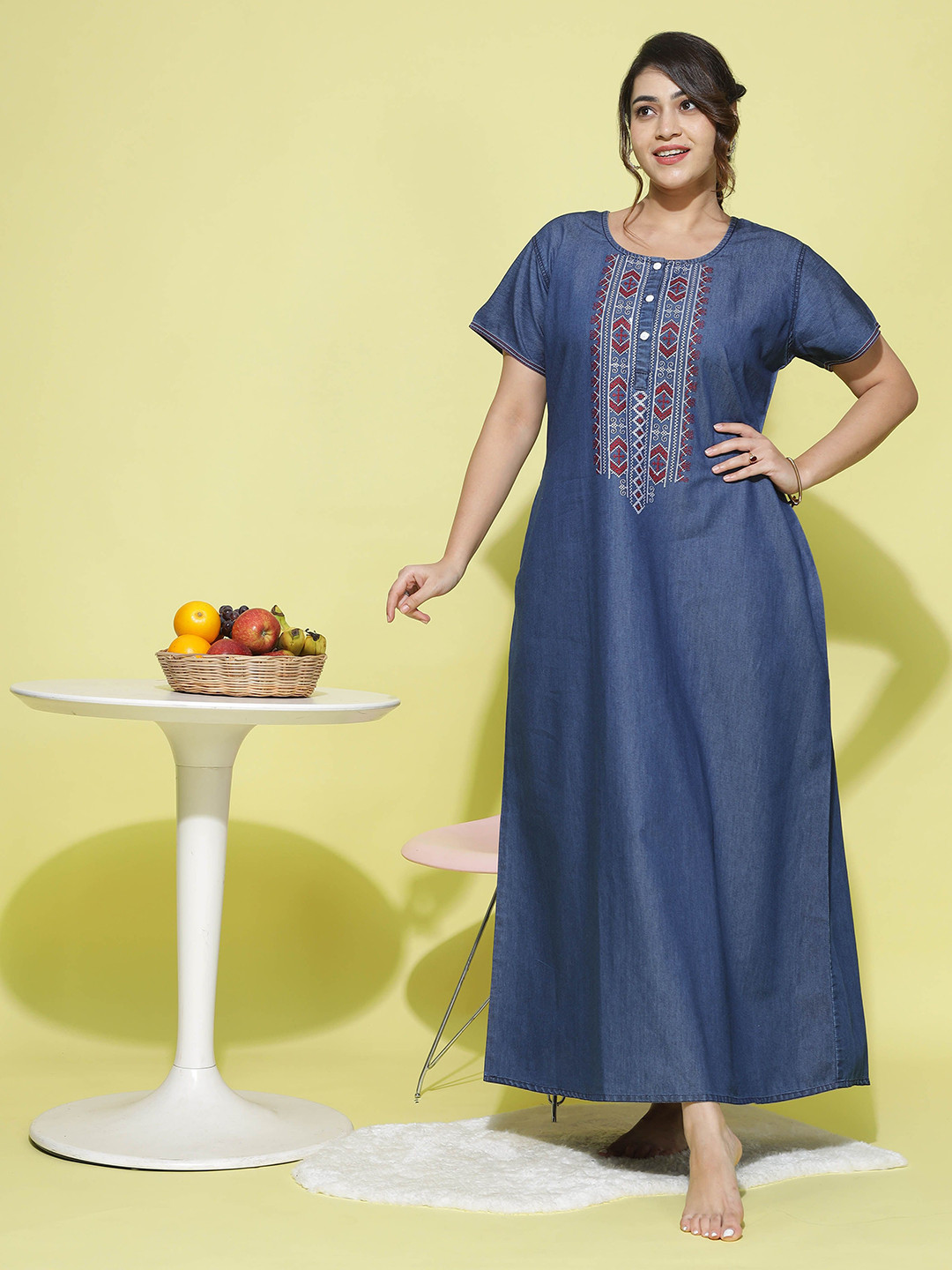 9shines Label Women Embroidered Maxi Nightdress