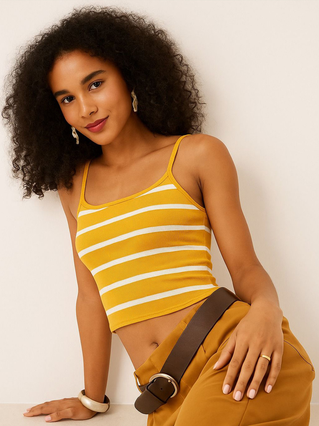 R.Code by The Roadster Life Co. Women Striped Cotton Crop Top