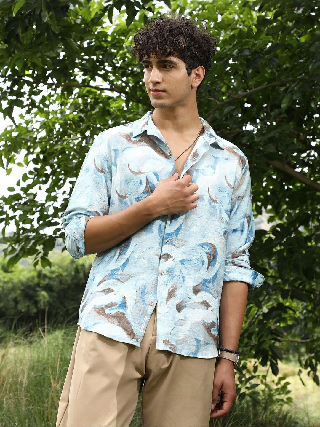CAHOOT Comfort Abstract Printed Spread Collar Casual Shirt