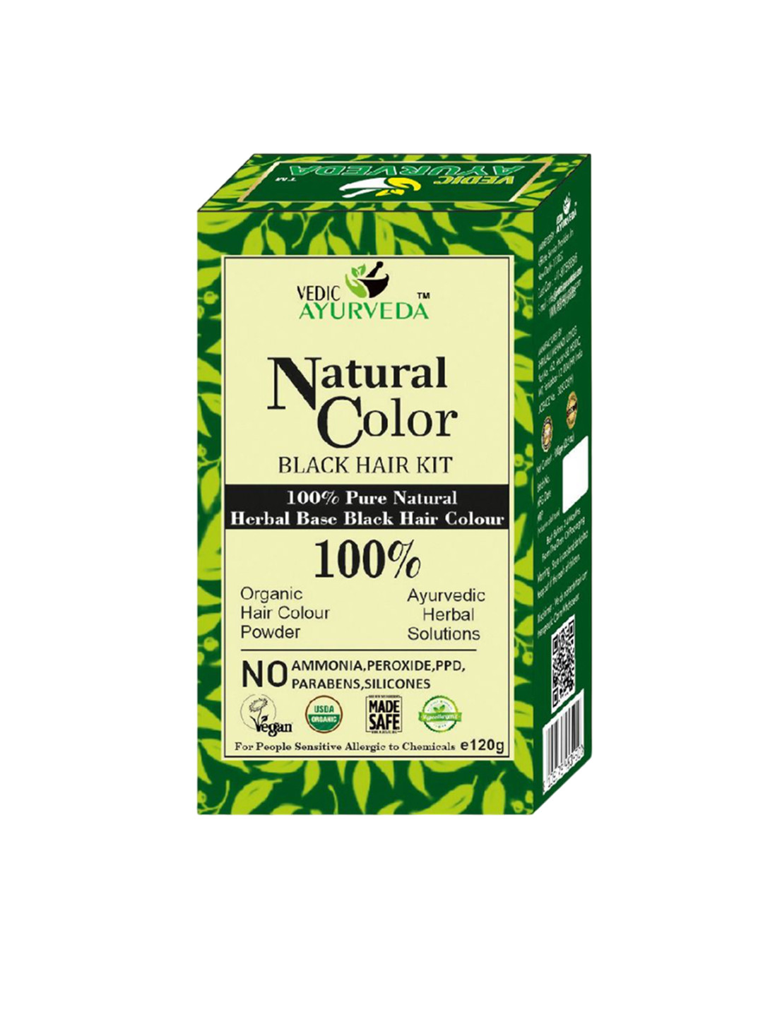 VEDICAYURVEDA Natural Color Black Hair Kit - 120 g - Black