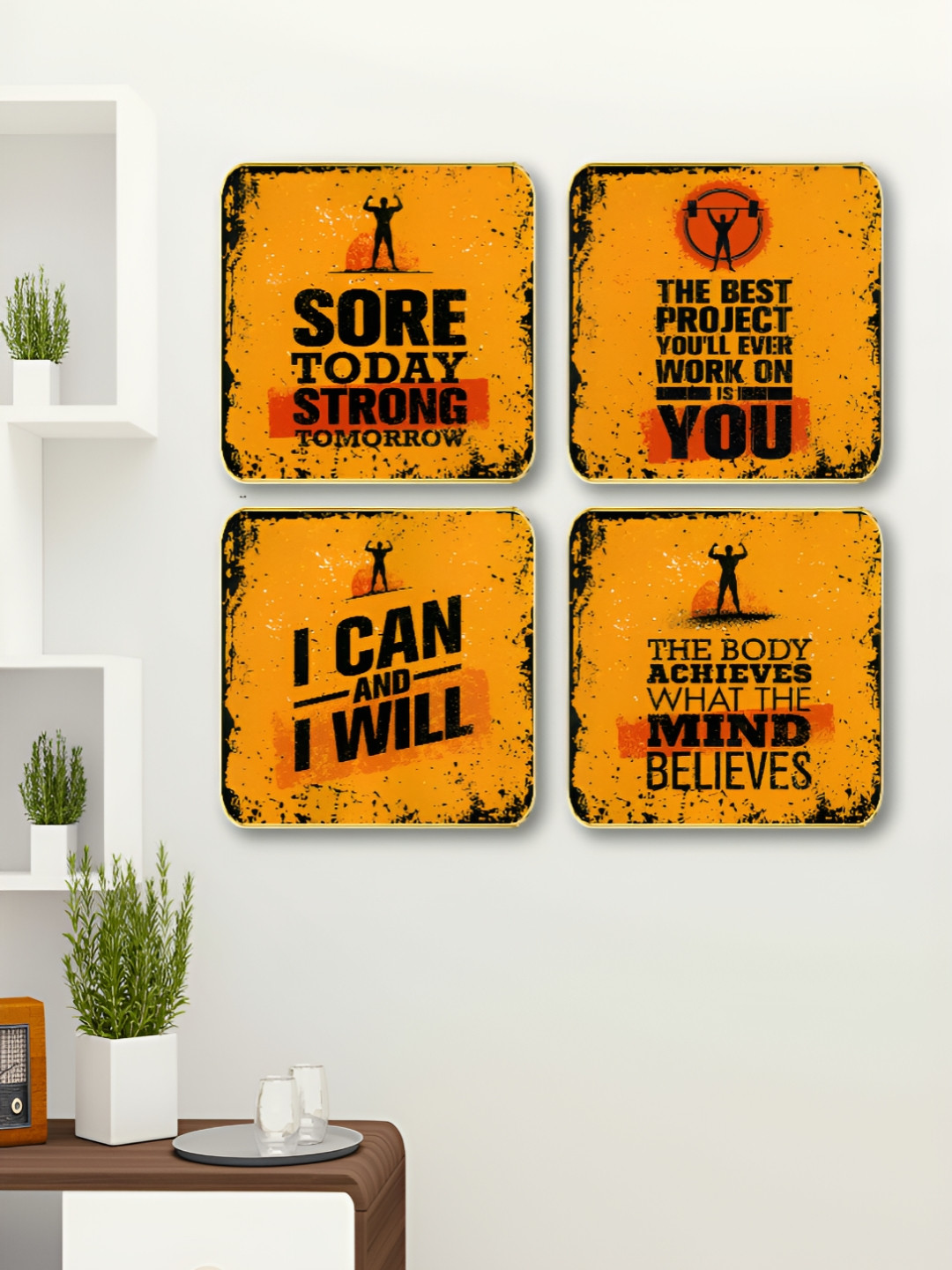 Livin'luxe Unisex Set Of 4 Gym Motivational Quotes MDF Wall Paintings