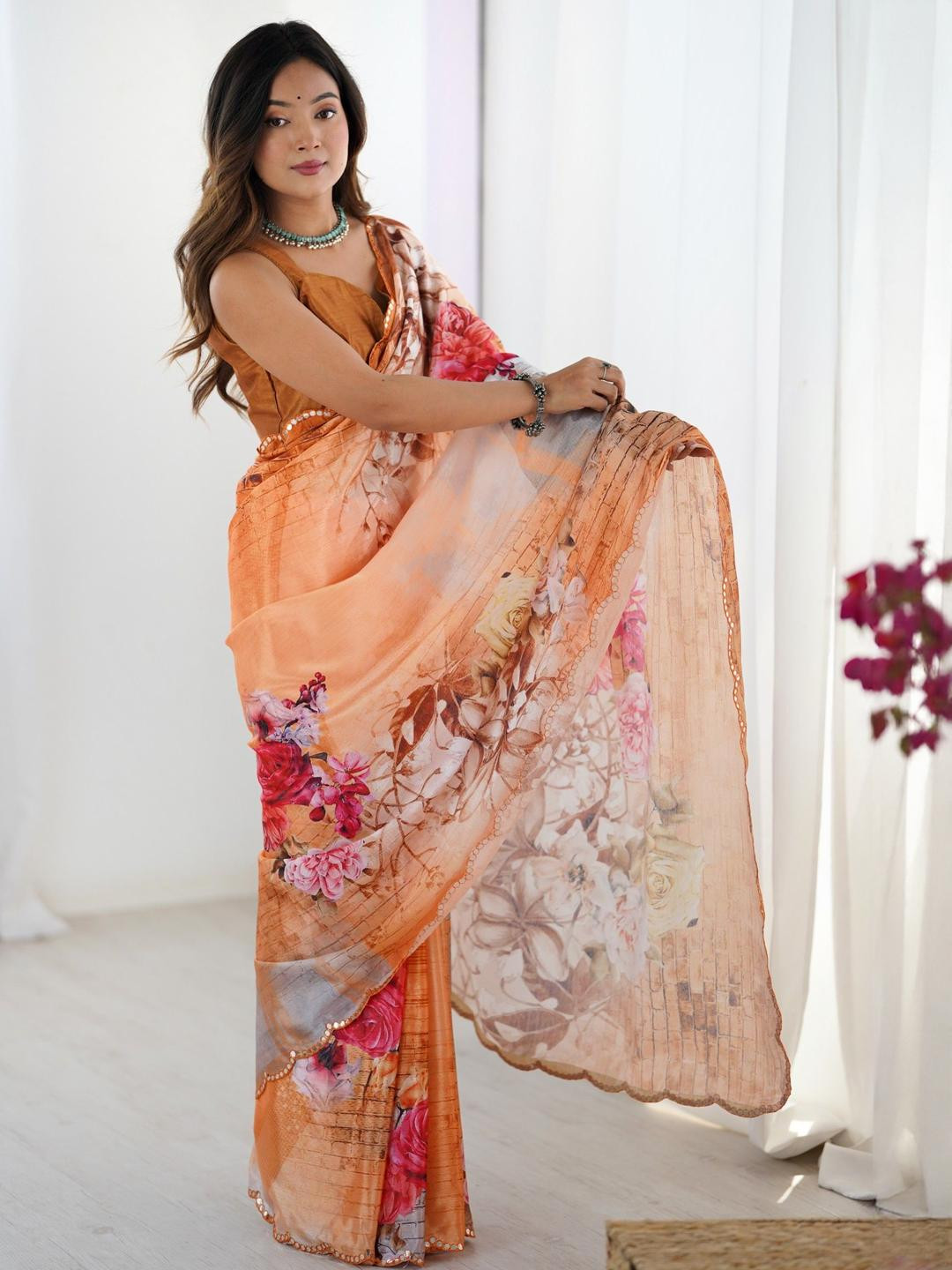 Mitera Floral Kutchi Embroidery Silk Blend Saree