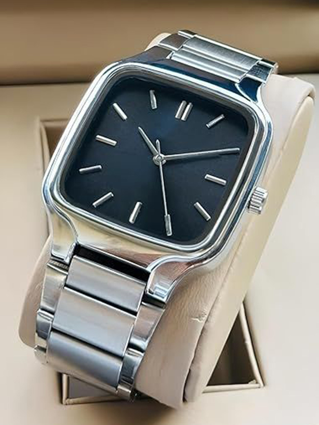 JUST LIKE Men Stainless Steel Bracelet Style Straps Analogue Watch crom Squre redu Black