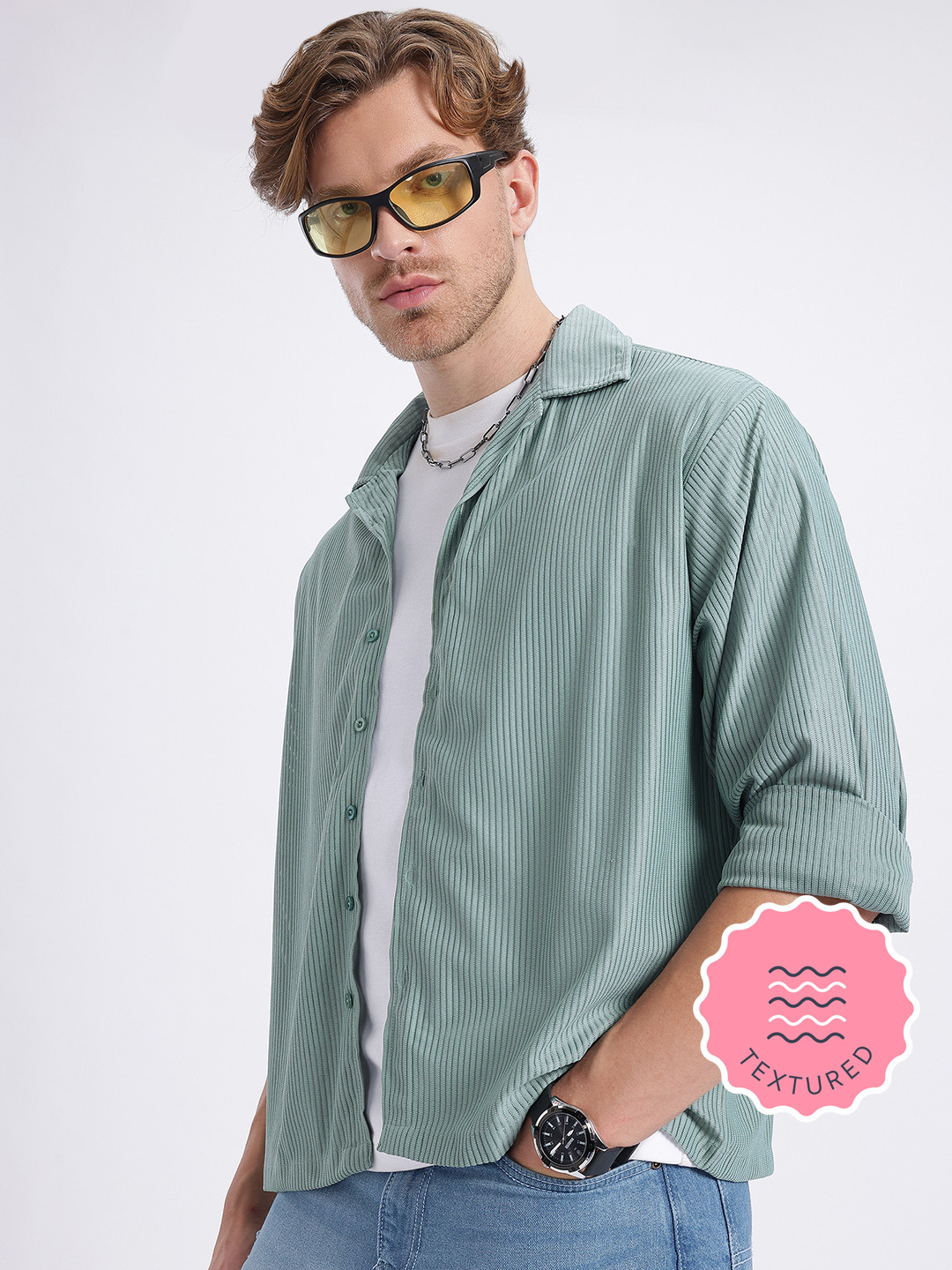 glitchez Textured Stripes Relaxed Shirt