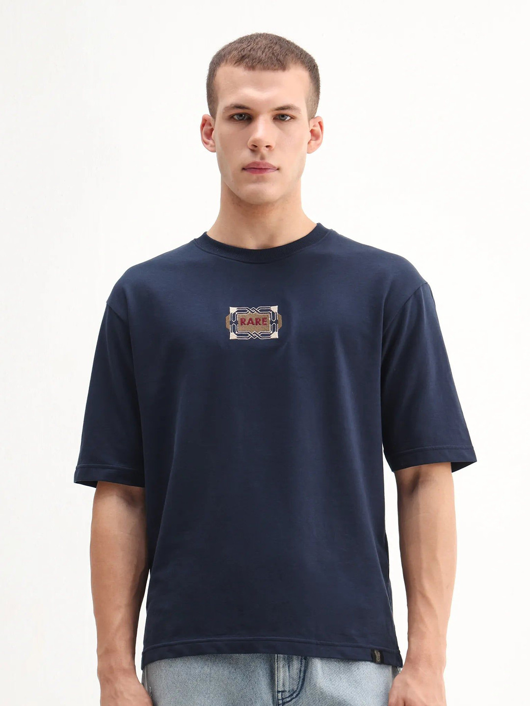 RARE RABBIT Men Typography Printed Round Neck Relaxed Fit T-shirt