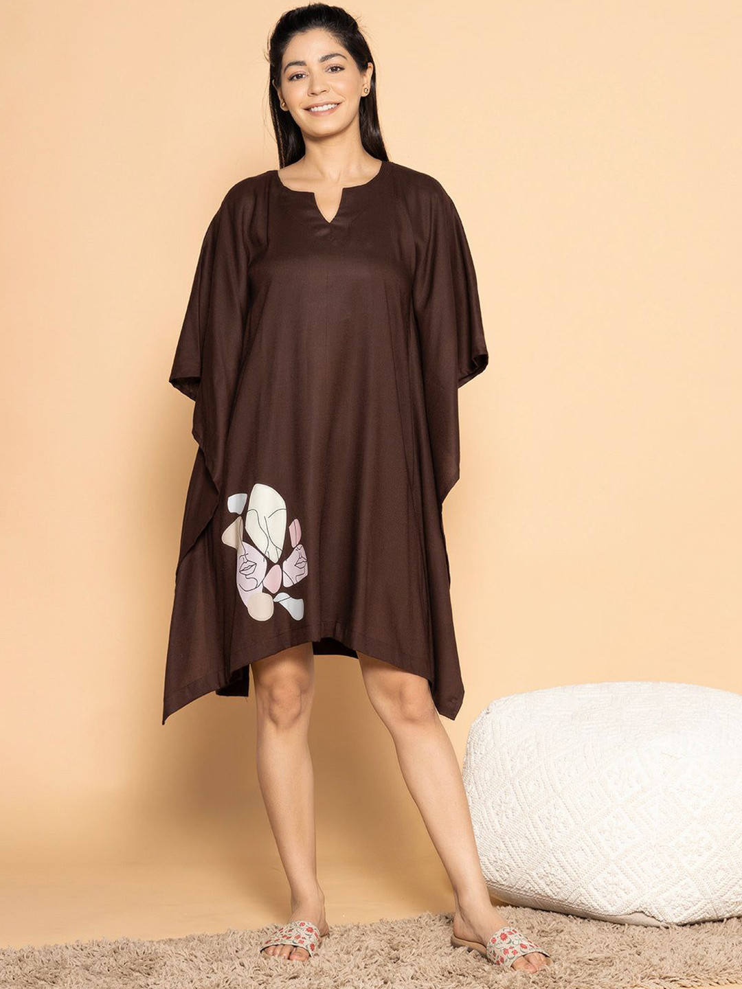 LetsDressUp Women Beautiful Soul Coffee Rayon Kaftan Nightdress