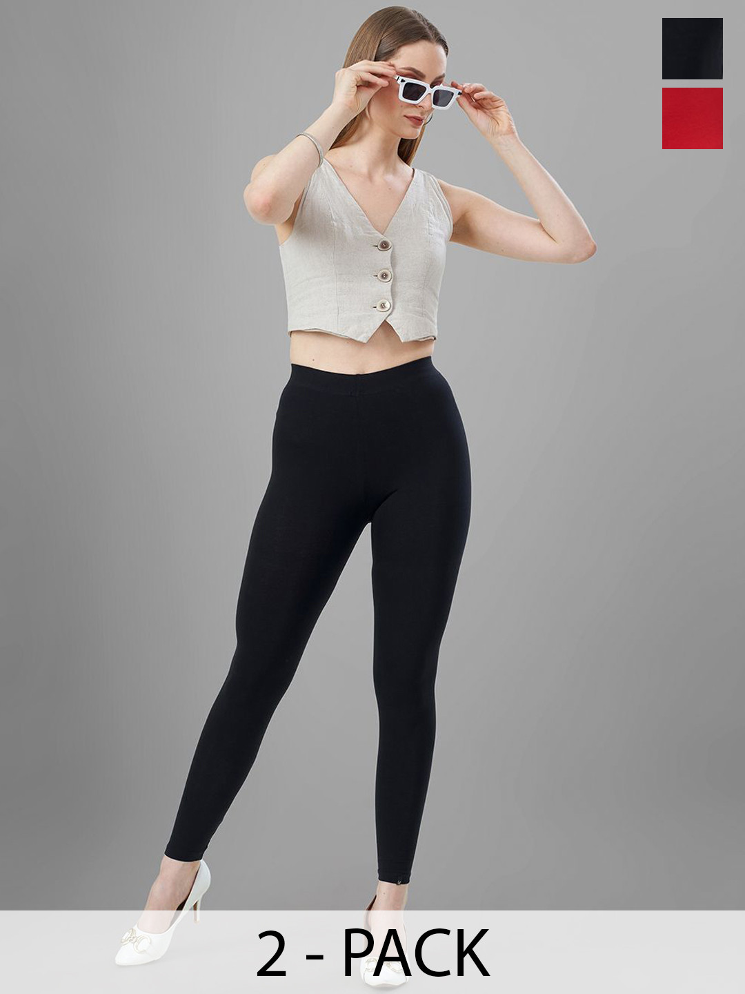 T19 Pack Of 2 Skinny Fit 4-Way Stretchable Ankle Length Leggings