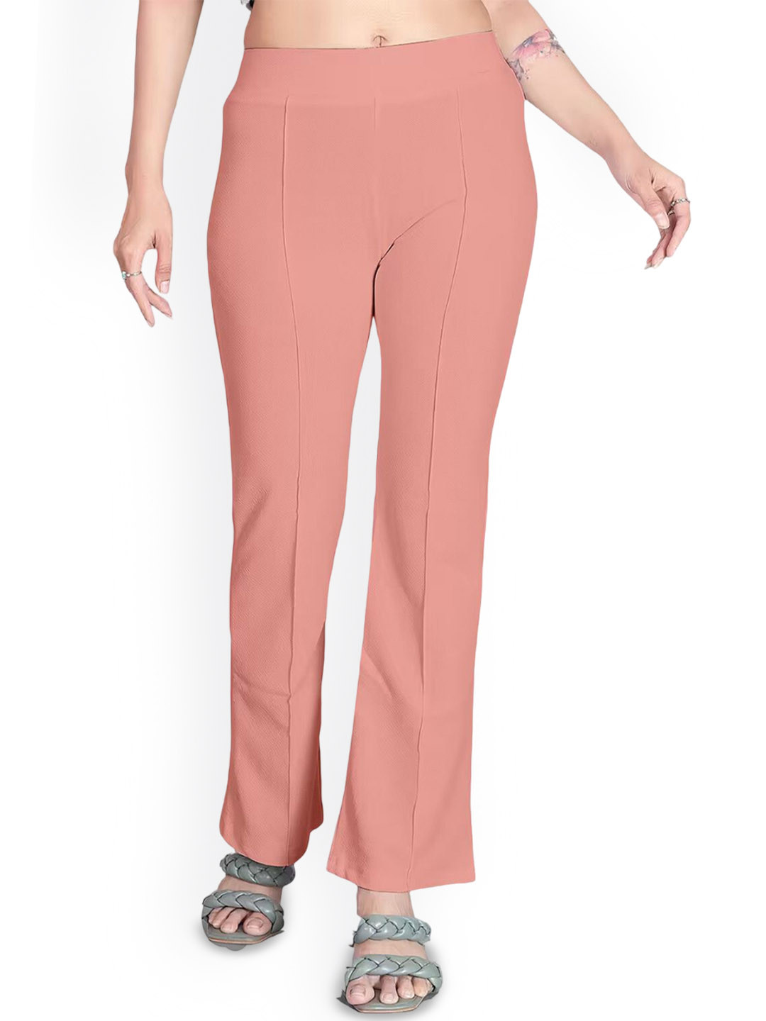SRISARAS Women Bootcut Cotton Mid-Rise Trousers