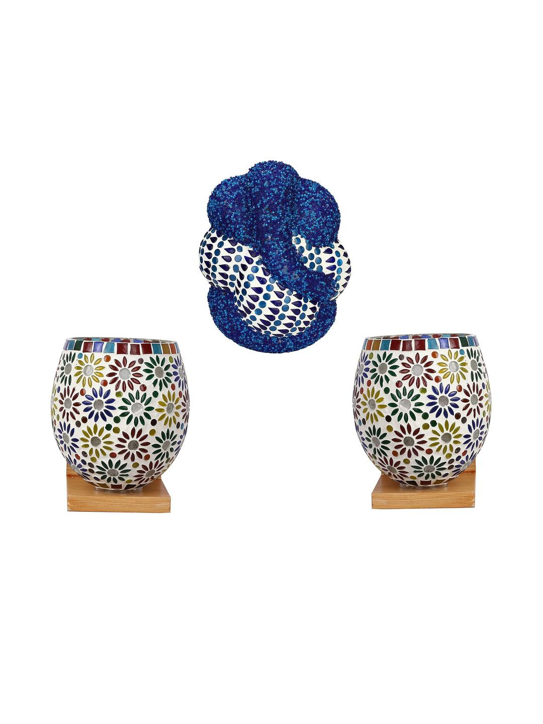 Somil Indore Mosaic Decorative Lamp Combo of Matching Wall Lamp & Blessing God Ganesh Wall Lamp, Multi Compatible with LED, Size: 15 X 15 X 17 Cm, Pack of 3.
