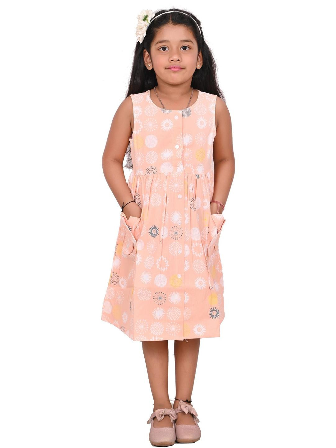 Miss & Chief Girls Conversational Printed Cotton Pocket Details A-Line Dress