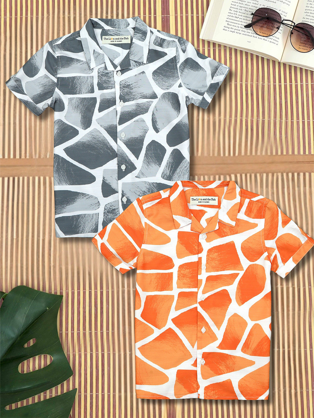 The Lion and The Fish Boys Pack Of 2 Relaxed Abstract Printed Casual Shirts