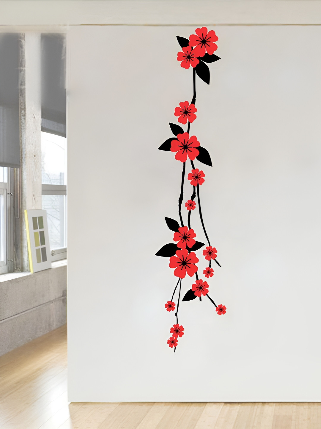 LANSTICK Black & Red Flower Self-Adhesive Wall Sticker