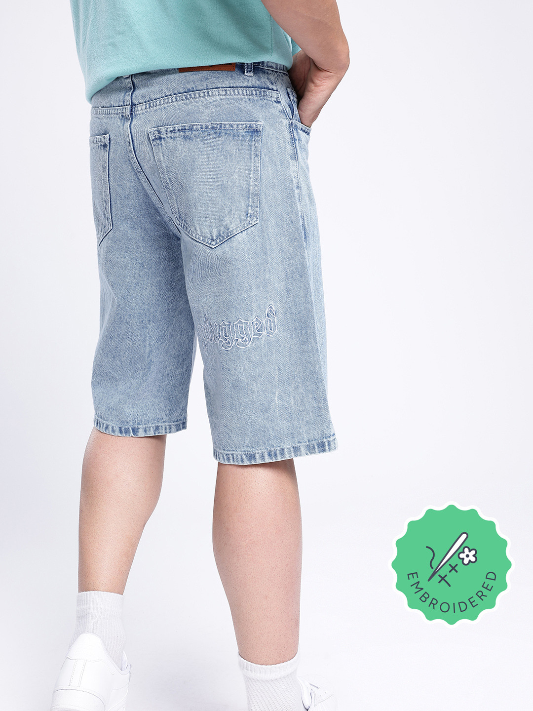 glitchez Men Printed Loose Denim Jorts