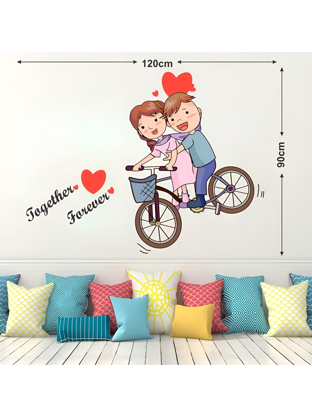 LANSTICK Couple With Bicycle Self-Adhesive Wall Sticker