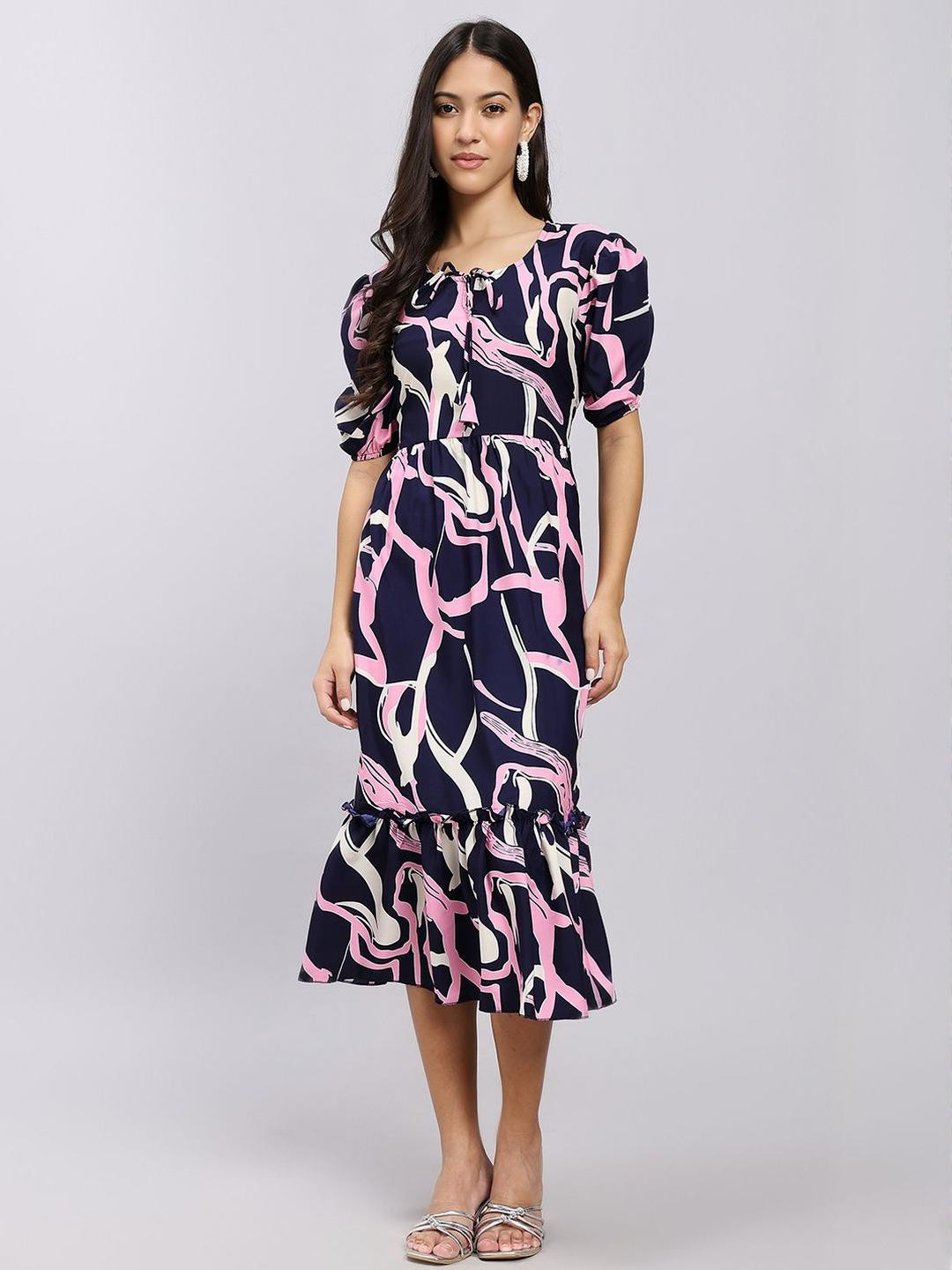 Attire Empire Print Crepe Fit & Flare Midi Dress
