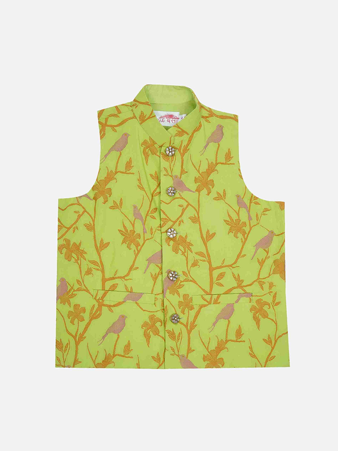 Little Bansi Boys Humming Bird & Floral Woven Design Cotton Nehru Jacket