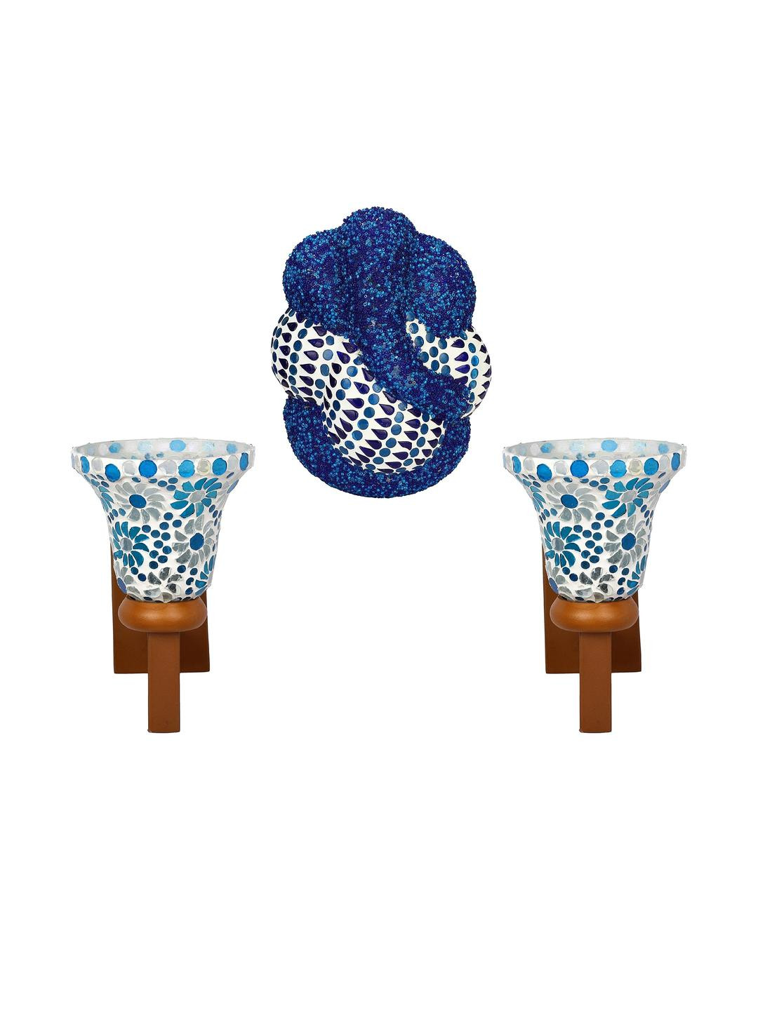 Somil Indore Mosaic Decorative Lamp Combo of Matching Wall Lamp & Blessing God Ganesh Wall Lamp, Multi Compatible with LED, Size: 14.5 X 14.5 X 26 Cm, Pack of 3.