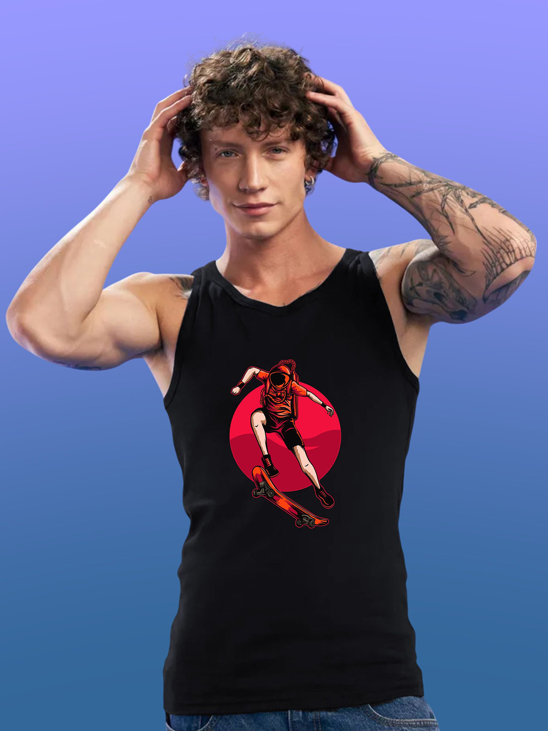 Uniplanet store Printed Scoop Neck Gym Vest UVM-SKATE-RIDE-BLK-S