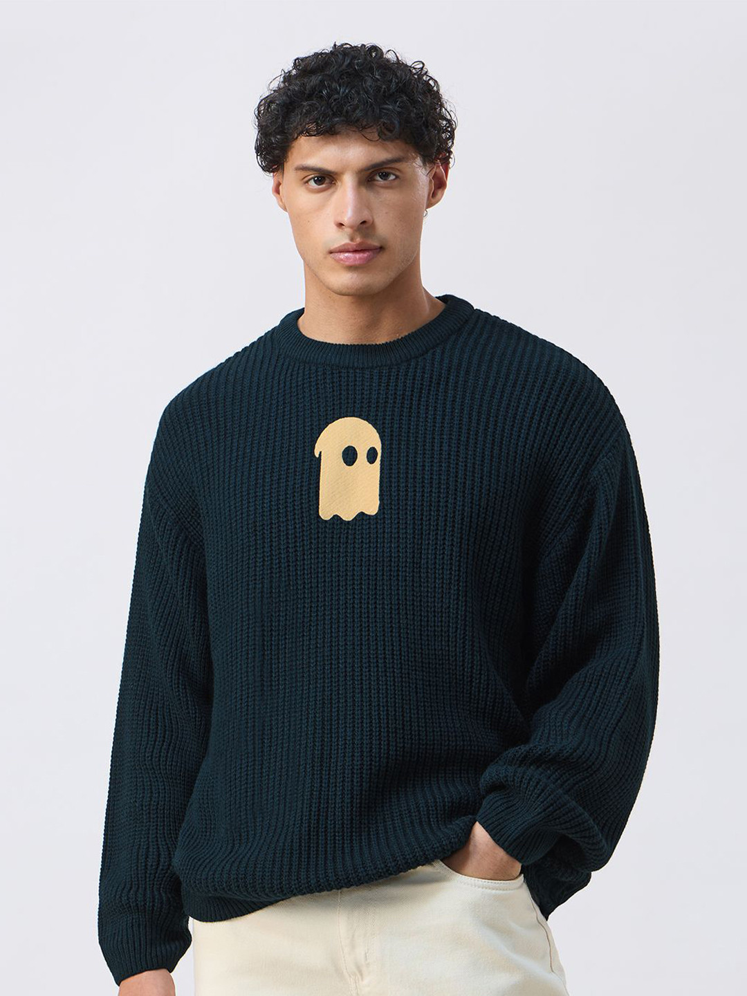 The Souled Store Ocean Haze Men Self Design Sweatshirt