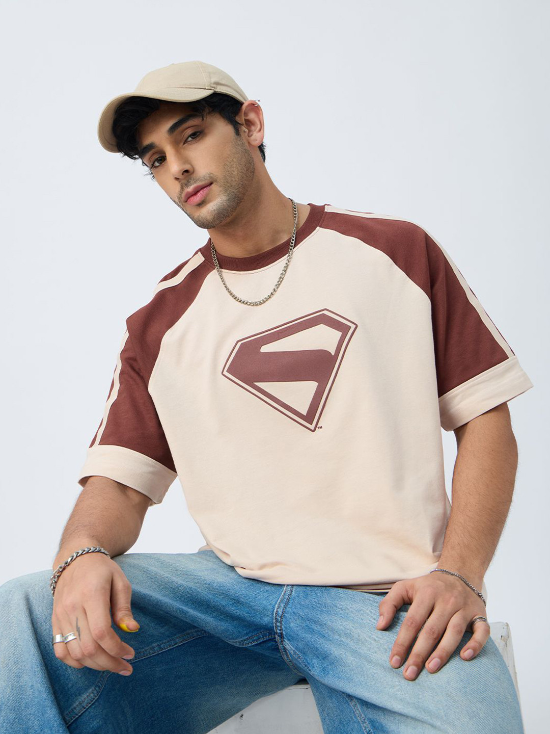 The Souled Store Official Men Superman: Look Up Multicolor Oversized Fit T-Shirts