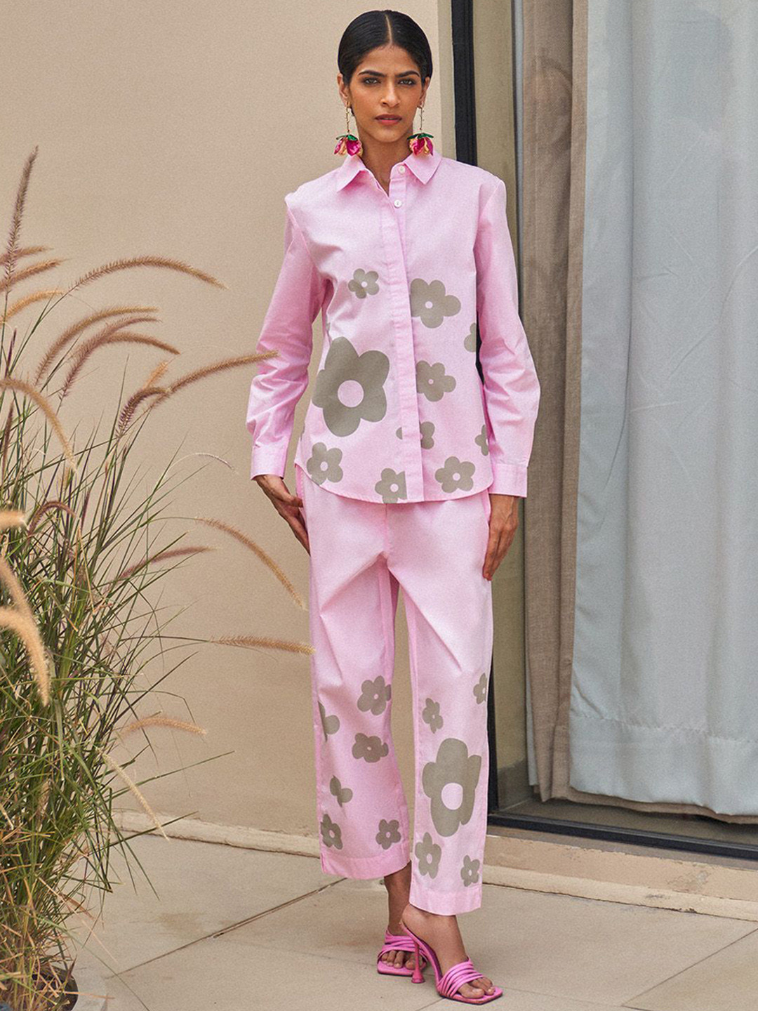 HOUSE OF FETT Printed Shirt Collar Shirt With Trousers Blush Bloom Co-Ords