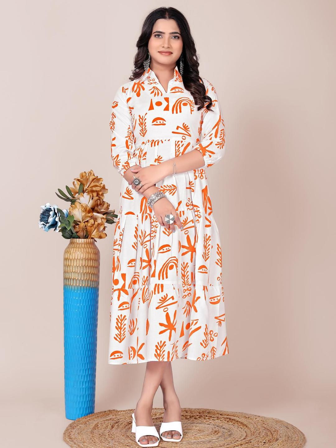 VenderVilla Print A-Line Midi Dress