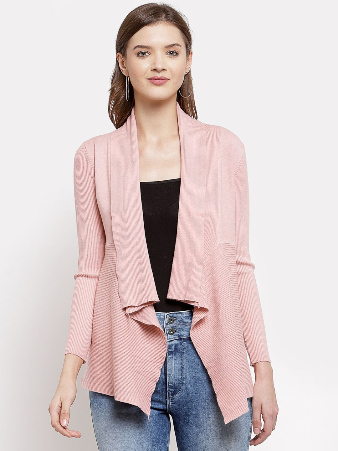 Mafadeny Striped Open Front Shrug