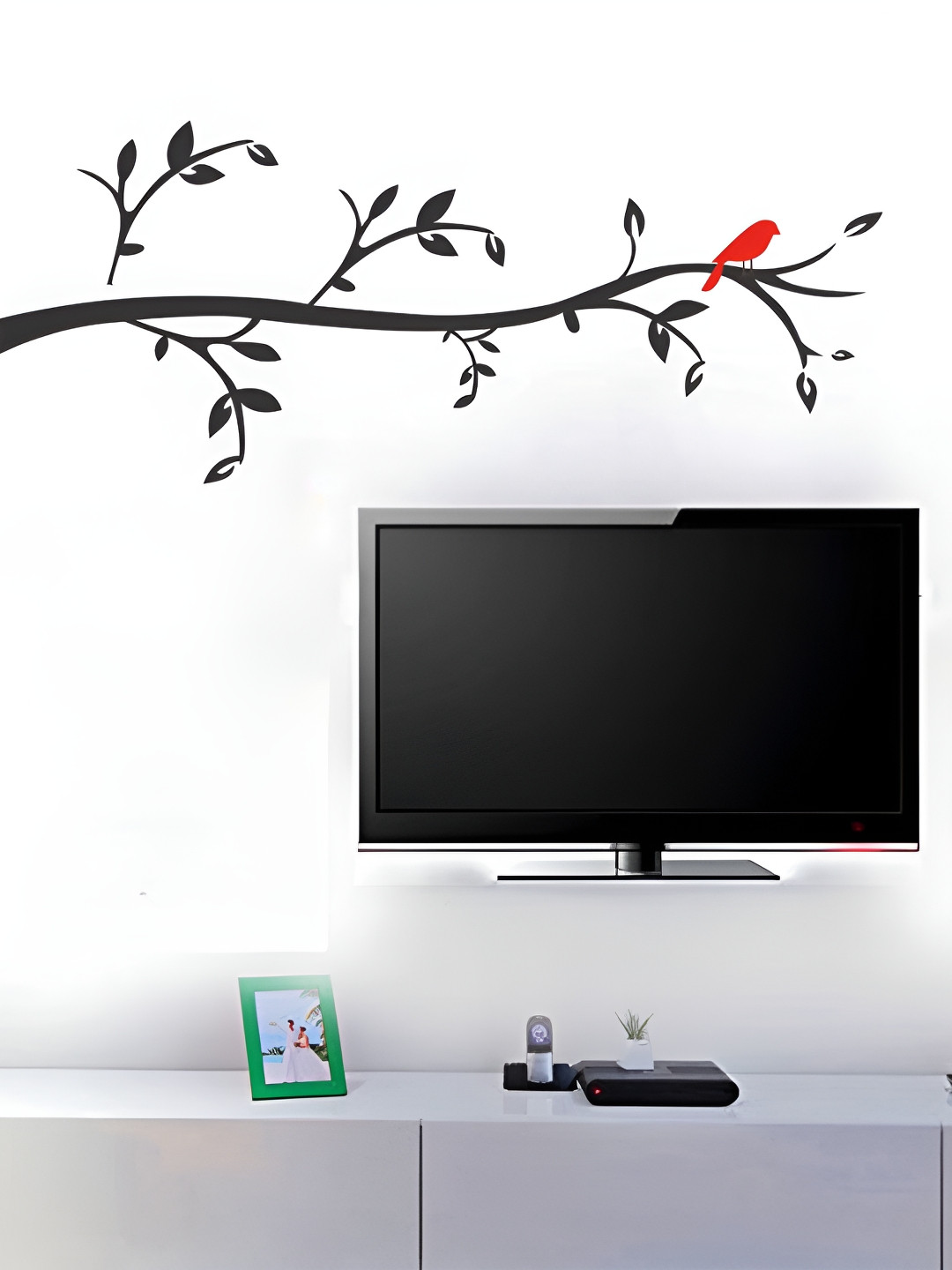 LANSTICK Black & Red Tree With Birds Self-Adhesive Wall Sticker