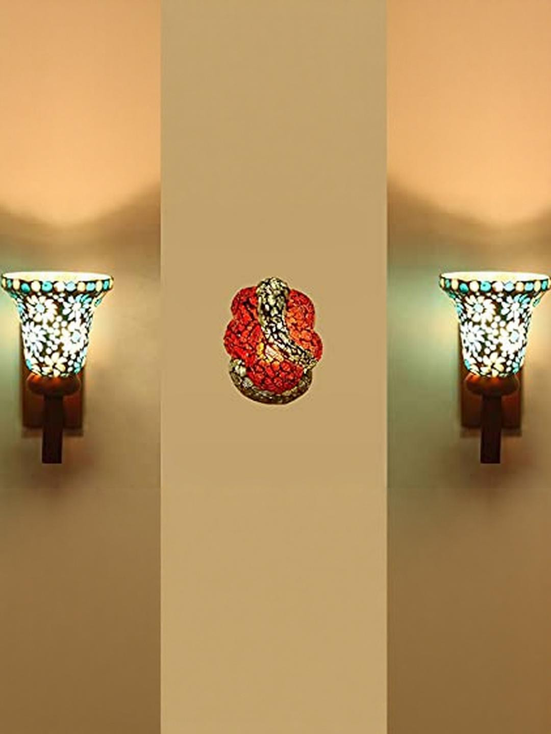 Somil Indore Mosaic Decorative Lamp Combo of Matching Wall Lamp & Blessing God Ganesh Wall Lamp, Multi Compatible with LED, Size: 14.5 X 14.5 X 26 Cm, Pack of 3.
