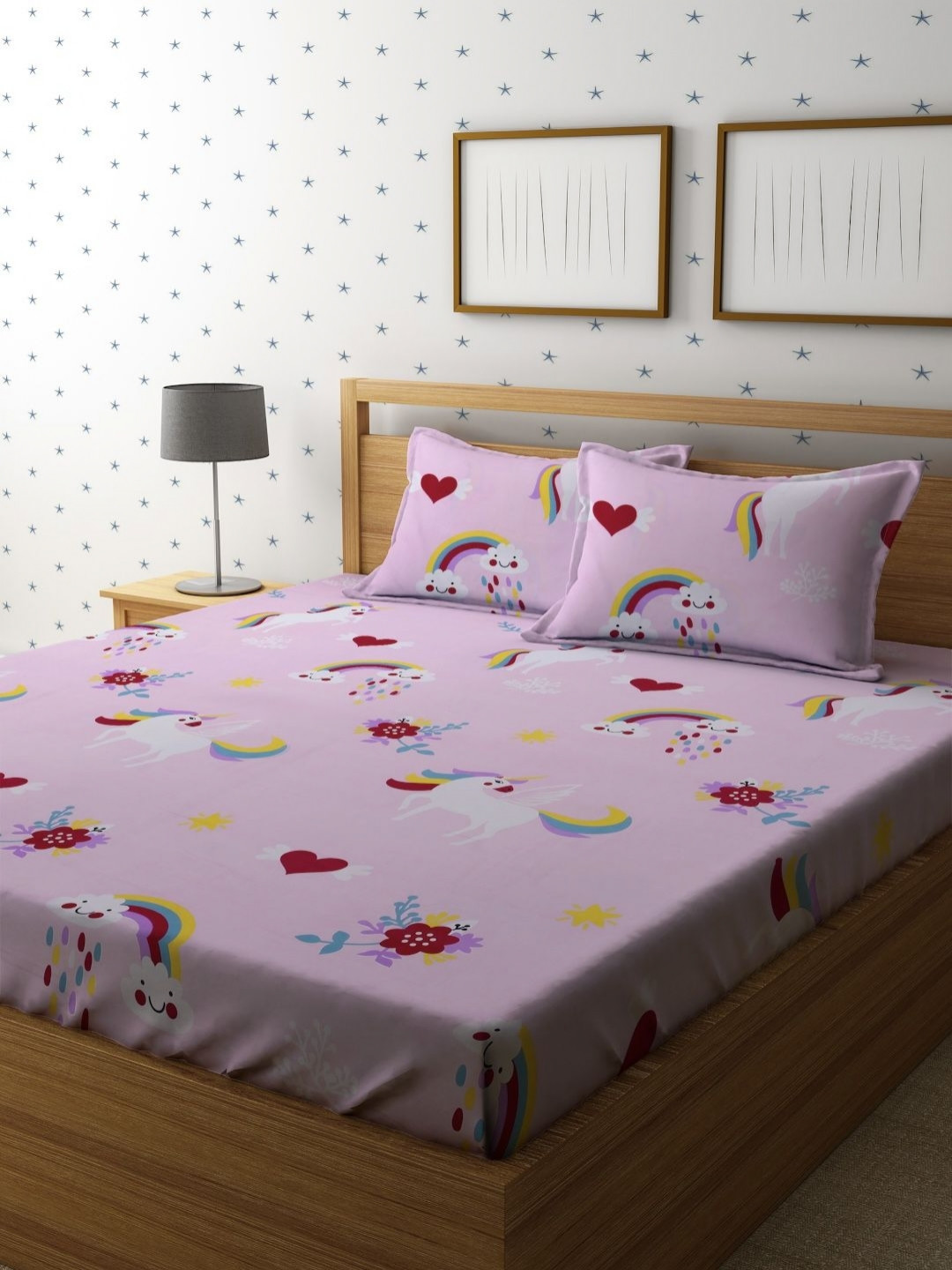 Myntra Elegant Homes Cartoon Characters 300 TC Queen Bedsheet with 2 Pillow Covers