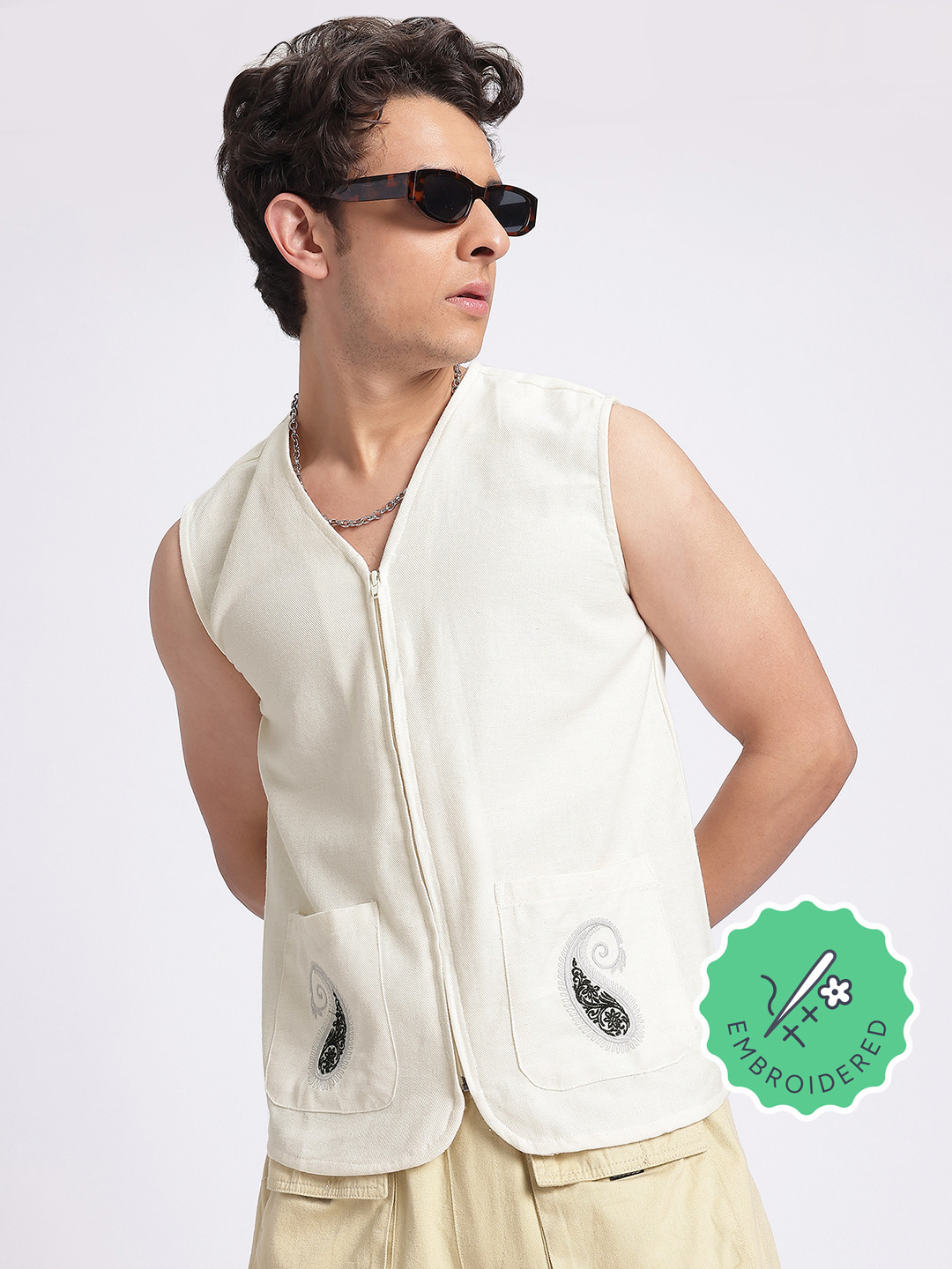 glitchez Embroidered Detail Collarless Shirt