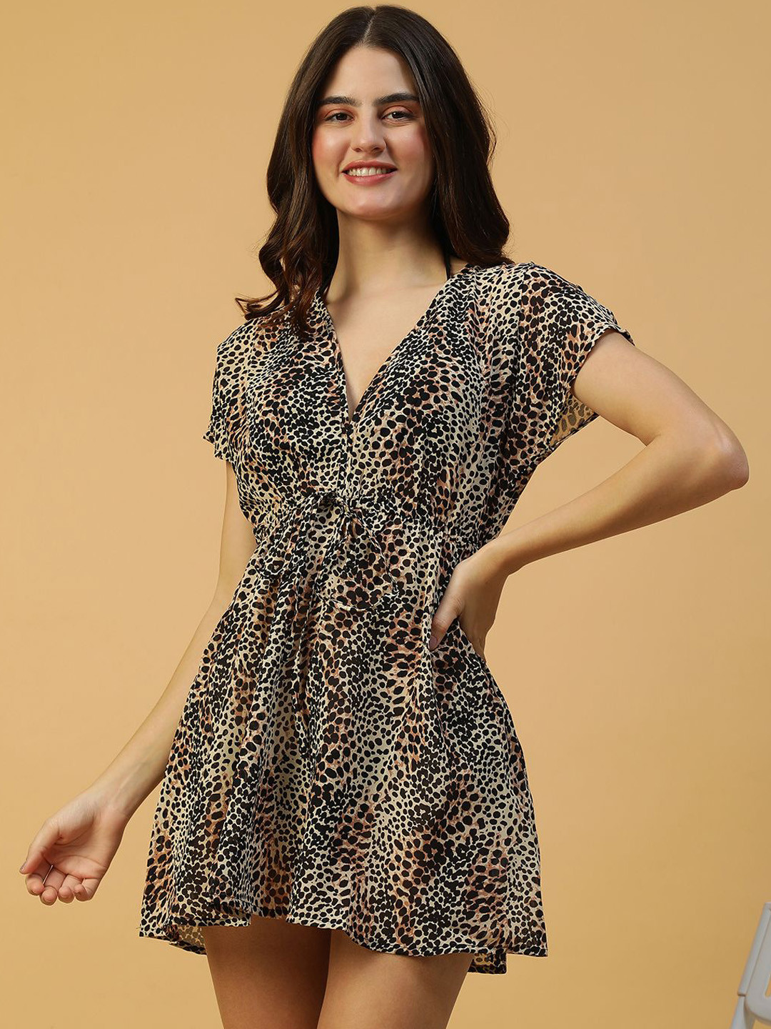 Oxolloxo Printed V Neck Knee Length Swimcover Cover Top