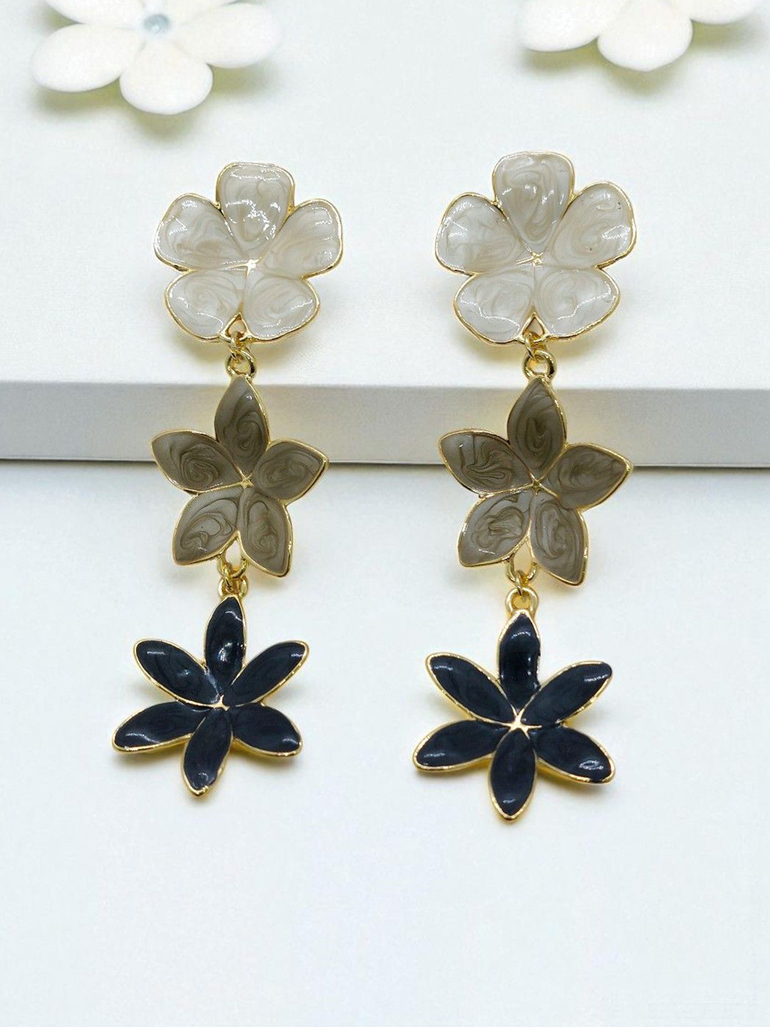 AVANT-GARDE PARIS Gold-Plated Enamelled Floral Dangle Drop Earrings