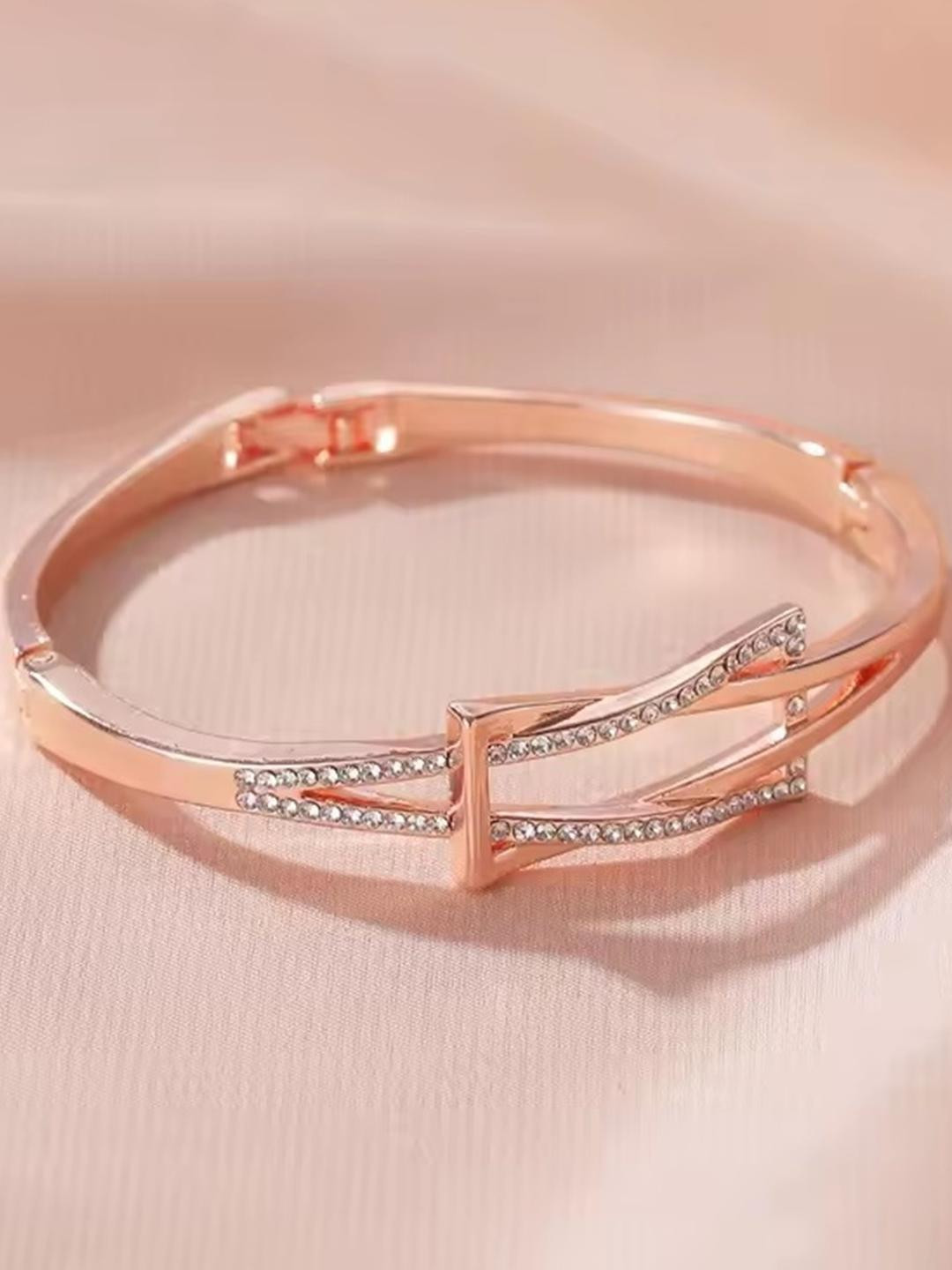 Elegant Rose Gold Bangle Type Bracelet For Women with Geometric Design