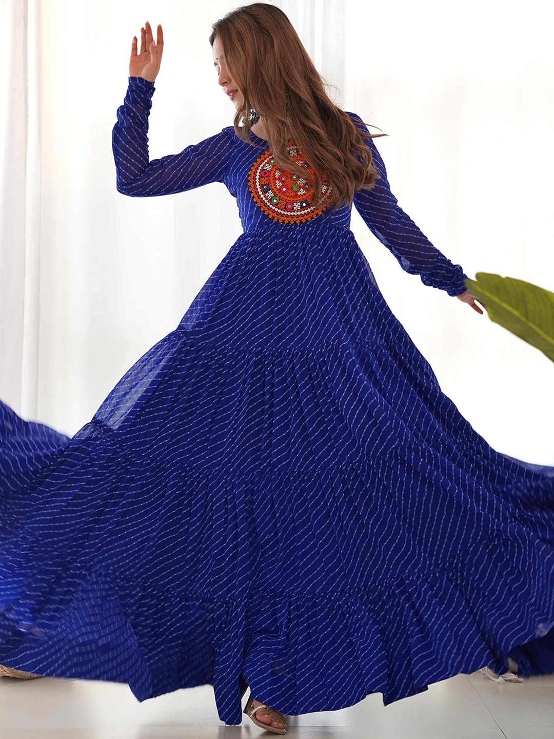 TextileNow Leheriya Printed Maxi Anarkali Flared Gown Ethnic Dress